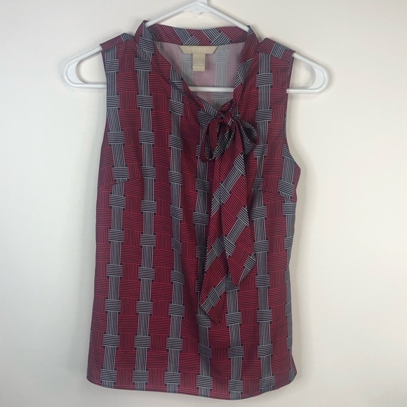 Banana Republic sleeveless blouse red white black asymmetrical print PXS - Picture 3 of 10